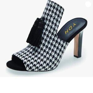 YDN Women Tassels Dressy Slide Mules Sandals Sexy Peep Toe Block Chunky